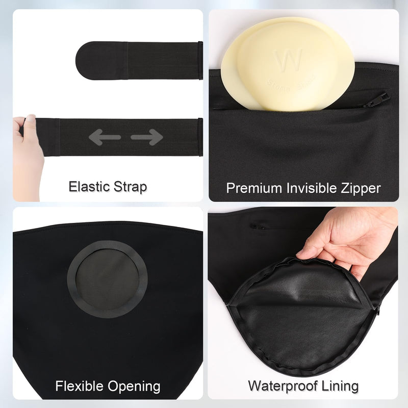 New Ostomy Belt with Stoma Guard and 50 Pairs of Stickers | Ultimate Protection for Your Ostomy Bag | Ostomy Bag Covers for Men and Women | Black(L) Large