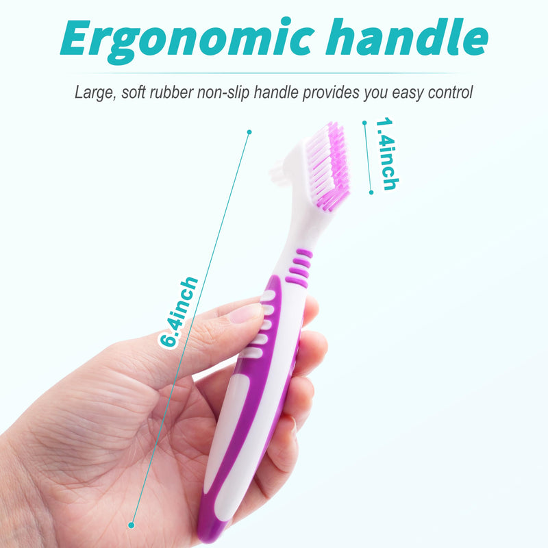 6 Pcs Denture Brush Set for False Teeth, Denture Toothbrushes with Double Sided Design, Denture Cleaning Brush with Multi-Layered Soft Bristles and Rubber Anti-Slip Handle, 4 Colors - BeesActive Australia