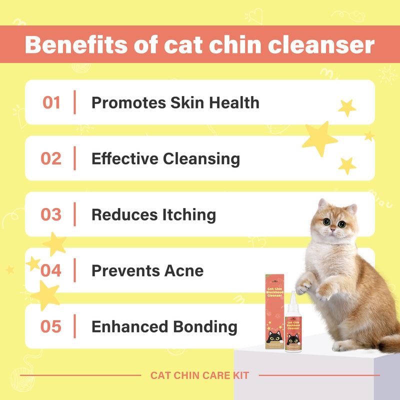 Cat Chin Care Kit: Blackhead Cleanser & Clean Brush Combo - Gentle Skincare for Feline Chin Acne Relief & Clearer Skin, 2.03(fl oz) - BeesActive Australia