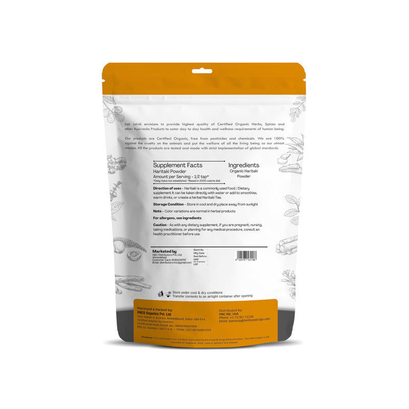 Just Jaivik 100% Organic Haritaki Powder - Terminalia Chebula -227g / 0.5 LB - USDA Certified Organic - an Ayurvedic Herb for Healthy Digestion, Detoxification & Rejuvenation 8 Ounce (Pack of 1) - BeesActive Australia