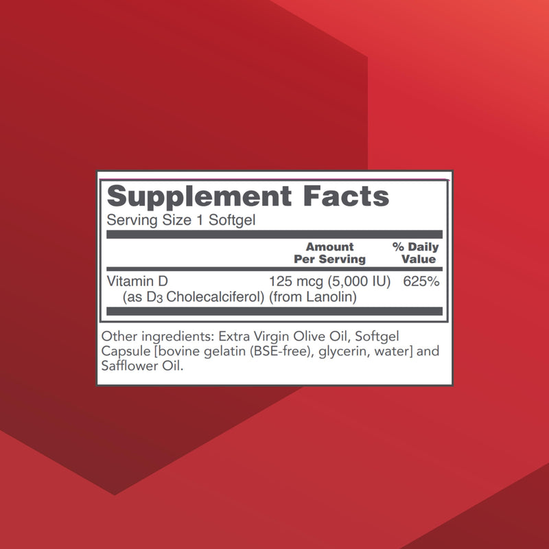 PROTOCOL FOR LIFE BALANCE Vitamin D3 5,000 IU, Bone Health*, 120 Softgels | Supports Calcium Absorption*, Bone and Dental Health*, Immune System Function*, Supports Nervous System and Brain Function*