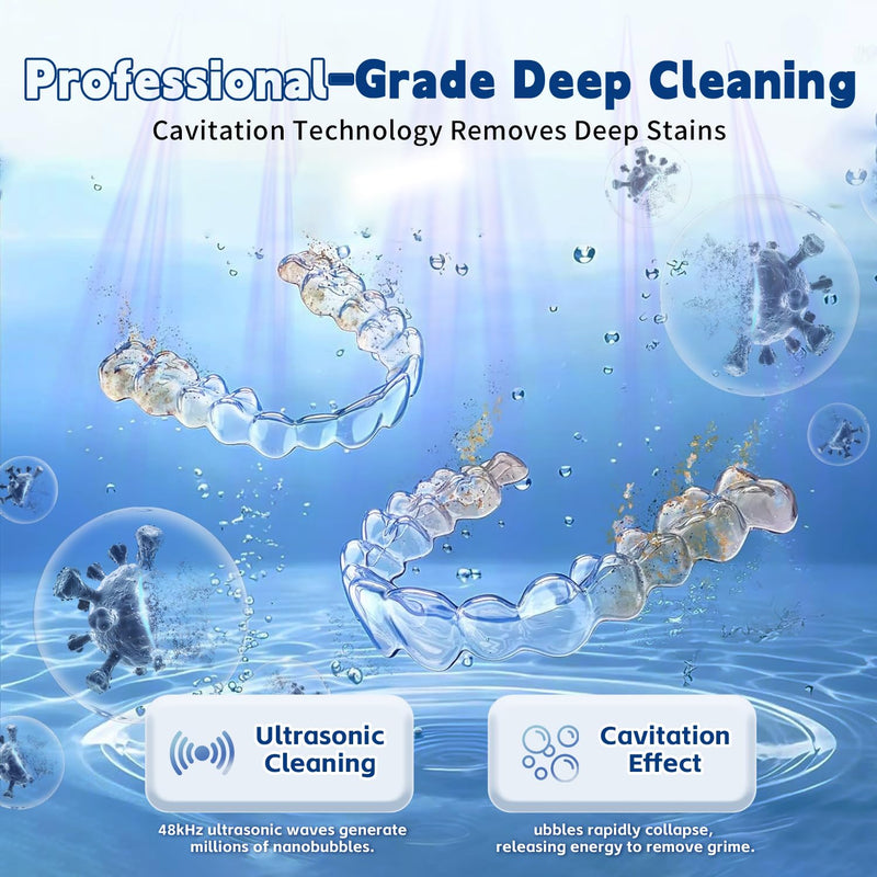 Ultrasonic Retainer Cleaner Machine 48kHz, Cordless Dental Cleaning Pod, Ultrasonic Retainer Cleaner for Aligners, Dentures, Mouth Guards, Toothbrush Heads and Jewelry with 200ML Capacity, LAB Supply White - BeesActive Australia
