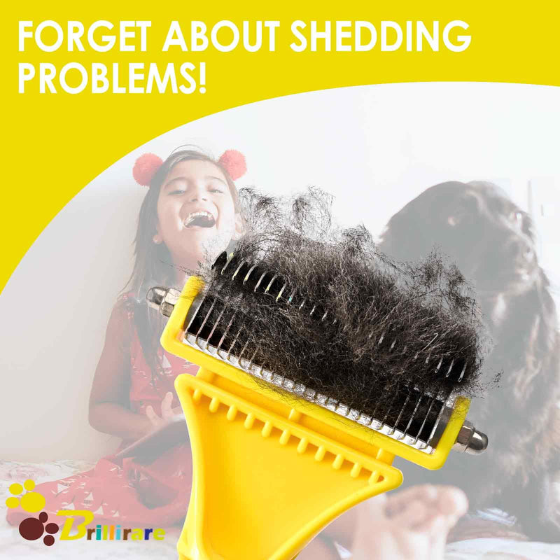 Brillirare Pack of 2 pet grooming rakes, 2-sided detangling undercoat brush, stainless steel comb, dog brush, cat brush, undercoat comb, removes tangles, massage effect & top hair protection, fur brush - BeesActive Australia