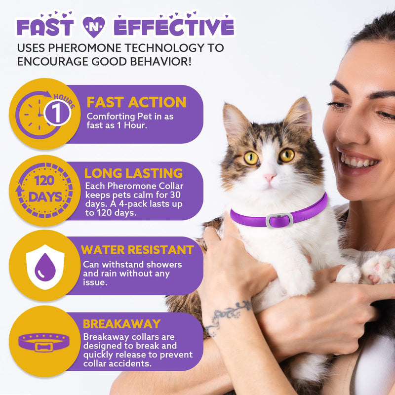 Abodiuss Calming Collar for Cats 4 Pieces, Adjustable Design Pheromone Embedded Calming Collar for Anxiety, Sentry Calming Collar Durable 120 Days, 18.9 Inch Collar (Cat) - BeesActive Australia