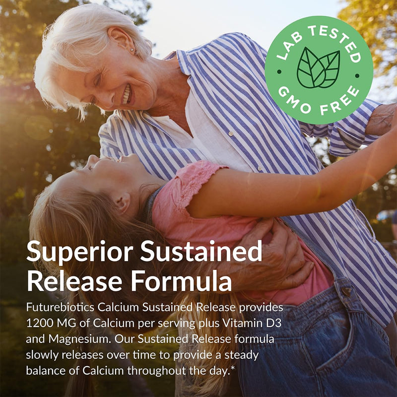 Futurebiotics Calcium 1200 mg + D3 1000 IU Sustained Release, 180 Tablets | 80 mg Magnesium, Bone & Joint Health Support, Vegetarian, Non-GMO, Gluten-Free & Soy-Free 180 Count (Pack of 1)