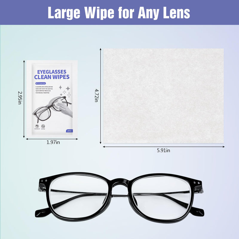 [200 Pack] Large Glasses Cleaner, Lens Wipes for Eyeglasses, Pre-Moistened Individually Wrapped Cleaning Wipes, Eye Glasses Cleaner Wipes for Camera, Phone, Computer, Laptop Screen (4.72 * 5.91 inch)