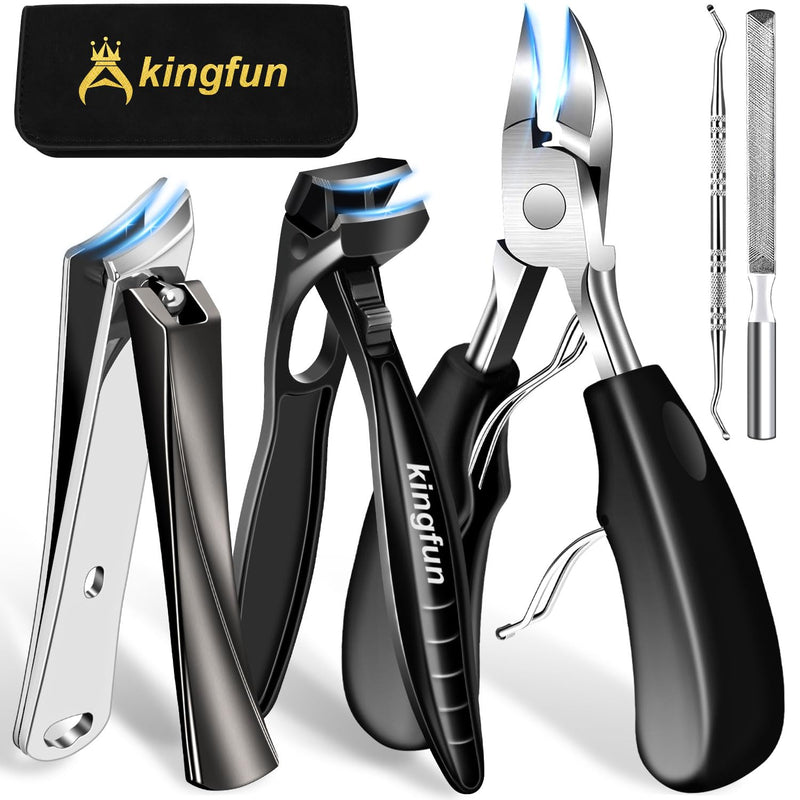 Toenail Clippers for Thick Toenails, Kingfun Ingrown Toe Nail Clippers for Thick Nails for Seniors, Heavy Duty Toe Nail Clippers for Men, Angled Head Large Toenail Clippers for Seniors 5Pcs - BeesActive Australia