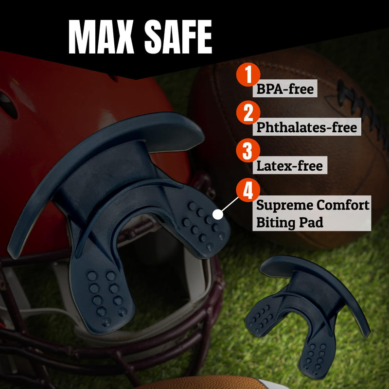 O Shield Mouth Guard for Football with Dual-Layer Protection, Built-in Air Channels, Extended Lip Shield, Soft Material, Adult and Youth Sizes with Strap/Case, Navy Blue - BeesActive Australia