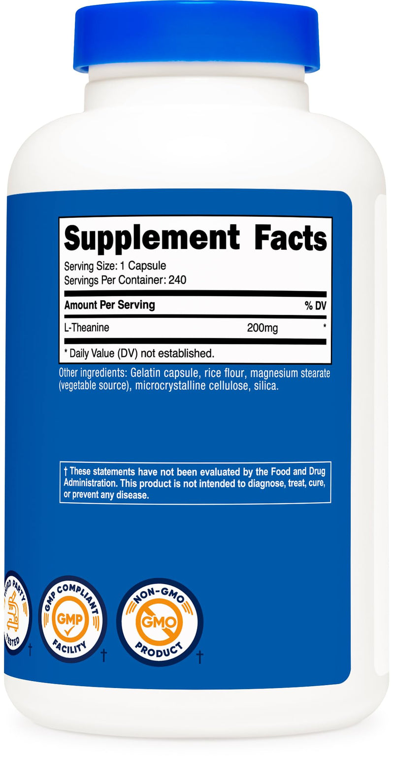 Nutricost L-Theanine 200mg, 240 Capsules - Double Strength 240 Count (Pack of 1) - BeesActive Australia