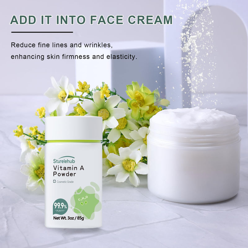Vitamin A Palmitate Powder, Retinol Palmitate, 3OZ 99.9% Purity, Cosmetic Grade, Vitamin A Powder for Homemade Cosmetics 3 Ounce (Pack of 1)