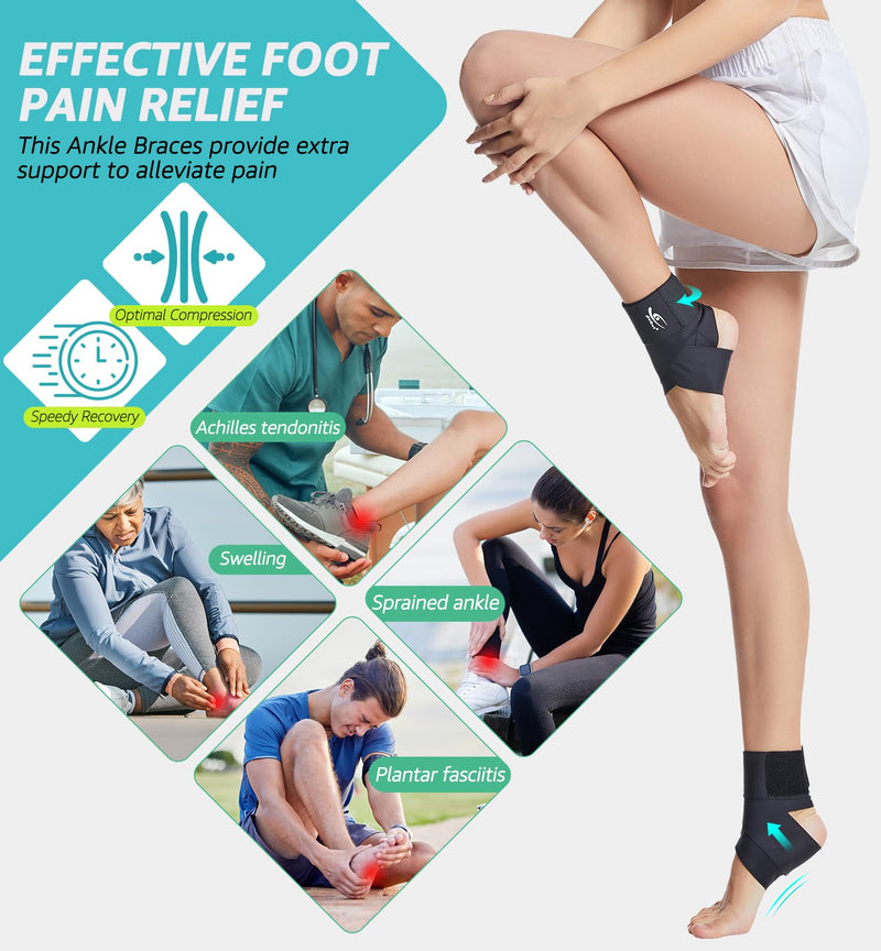 HiRui Ultrathin High-Elastic Ankle Wraps Ankle Brace for Men Women Kids, Adjustable Ankle Straps for Running, Football, Basketball, Sprains, Arthritis, Plantar Fasciitis (Black, Medium (Pack of 1)) Black Medium (Pack of 1) - BeesActive Australia