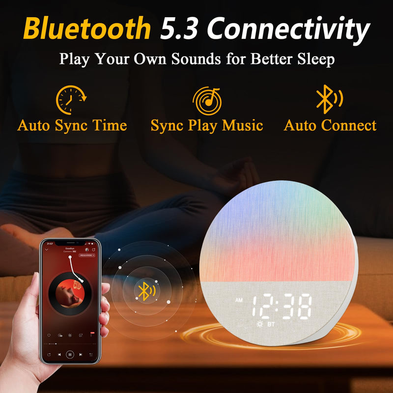 Sunrise Alarm Clock for Morning Wake-up: Gentle Gradual Wake Up Light for Heavy Sleepers Relieve Stress - Linen-Wrapped for Bedroom - 30 Sleep Sounds White Noise Machine with Memory & Bluetooth 6.5*4.6*6.2 Inch - BeesActive Australia