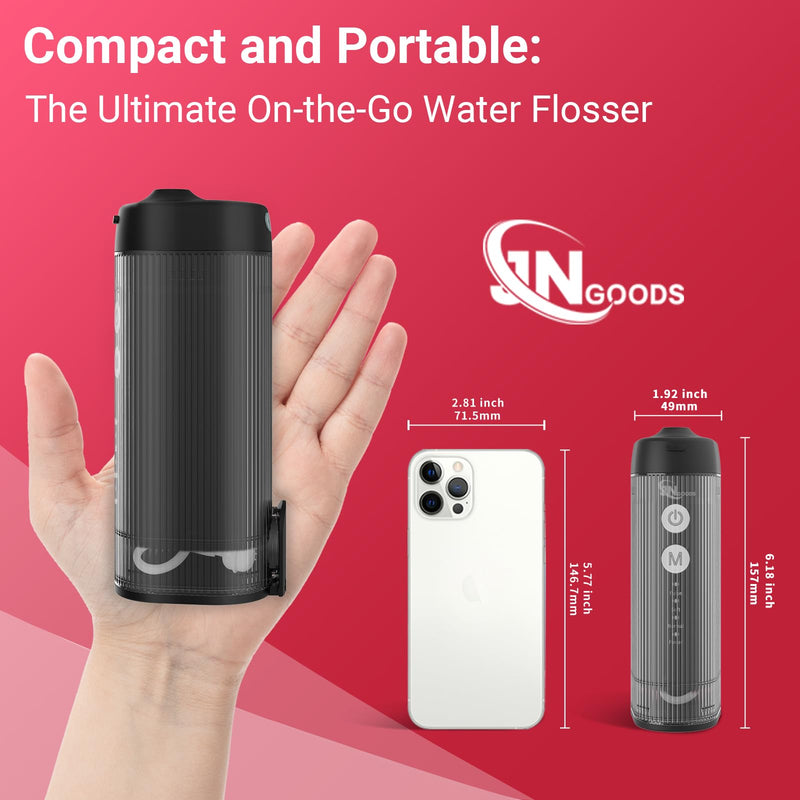 Mini Portable Water Flosser Oral Irrigator Water Teeth Cleaner Pick, Telescopic Water Tank, 4 Modes & IPX7 Waterproof, Home & Travel Water Flossers for Teeth, Braces Bridges Care. (Black) Black