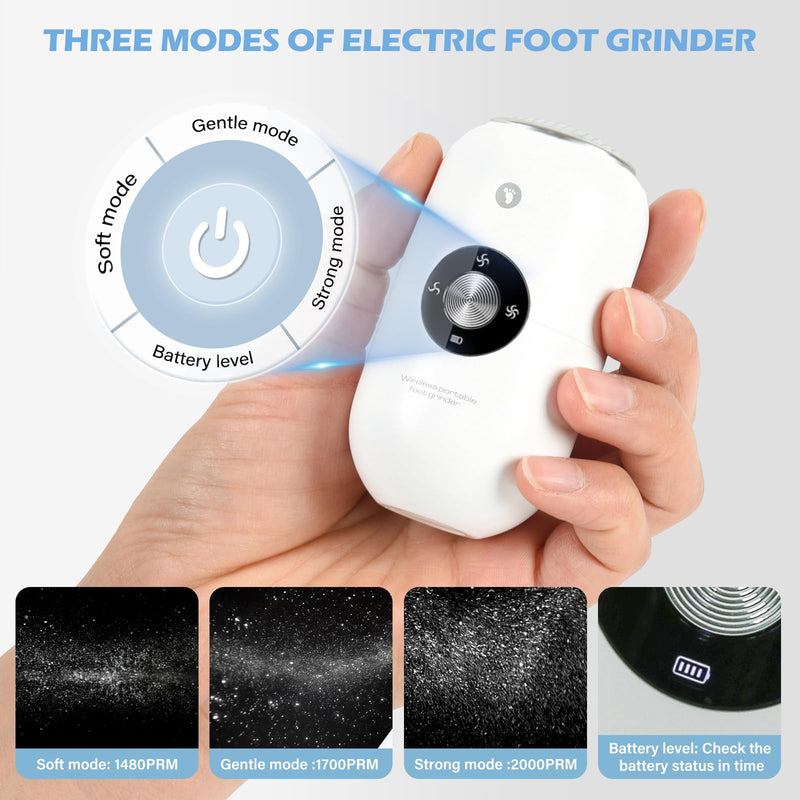 Electric Foot Callus Remover Grinder - Rechargeable Pedicure Tools Callus Remover for Feet Foot Scrubber File Foot Care with 3 Speeds 2 Stainless Grinding Heads for Hard Cracked Dry Dead Skin - BeesActive Australia