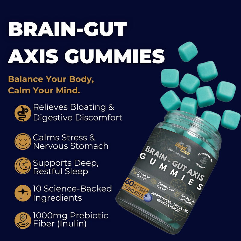 Gut Health & Bloating Relief Gummies – Digestion Support with Prebiotic Fiber, Inulin & Ashwagandha – Stress, Nervous Stomach, Sleep & Calm Support – Gut-Brain Axis Formula with Chamomile & Lemon Balm