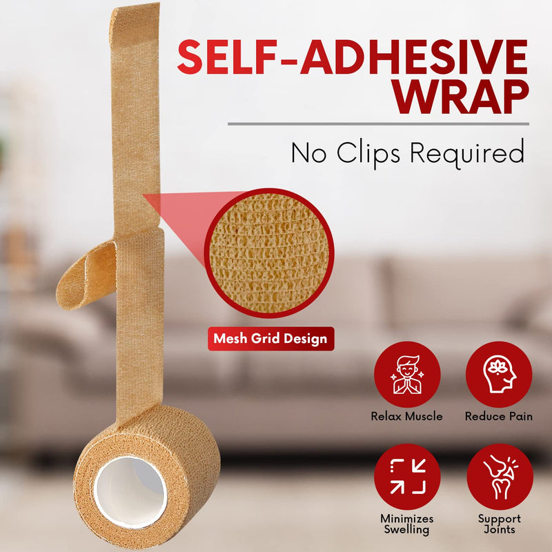 HEALQU Self Adhesive Bandage Wrap – 4" x 5 Yard, 12 Rolls Cohesive Tape for Athletic & Sports - Self Adherent Medical Tape, Flexible, Waterproof Elastic Bandages for Wrist & Ankle Vet Wrap for Dogs 4 Inch Box of 12 - BeesActive Australia