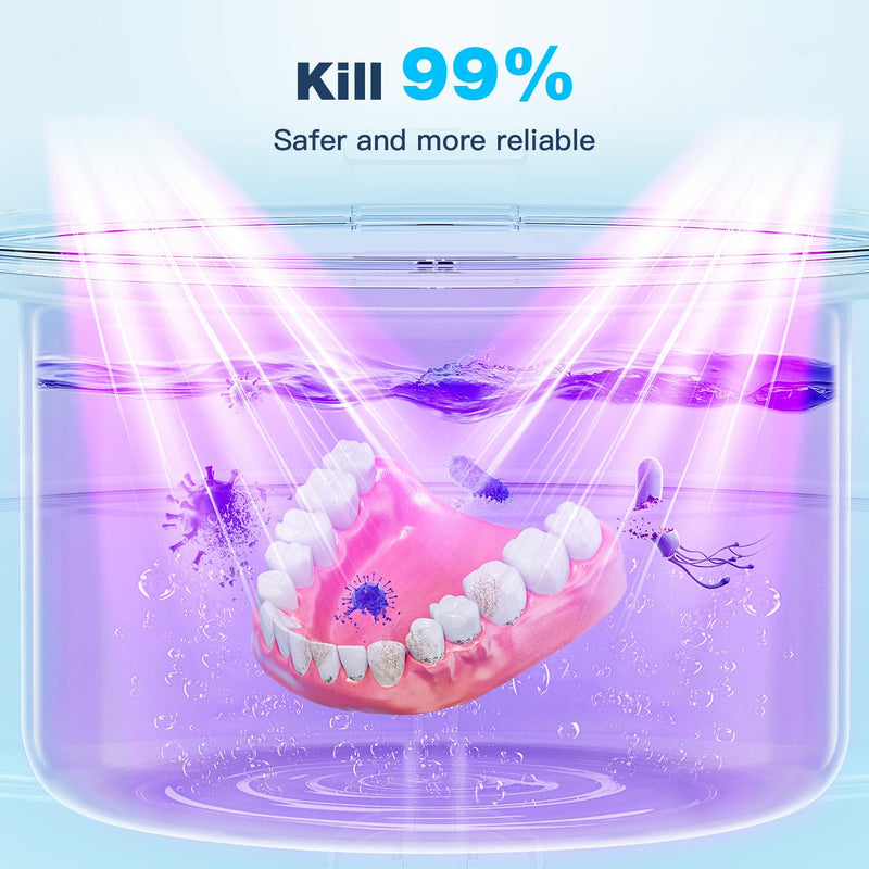 2X 360¬∞ Deep Cleaning,45kHz Ultrasonic Retainer Cleaner Machine with Light, 200ML Dental Cleaning Pod for Dentures, Mouth Guard, Night Guard, Aligner, Jewelry,3 Modes, White - BeesActive Australia