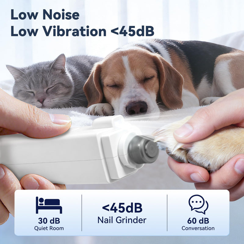 2-in-1 Dog Nail Clippers & Grinder with Light, Quiet Electric Pet Nail Trimmer for Large Medium Small Dogs & Cats, 3 Speeds, Rechargeable, Splash Guard & Safety Lock, Painless Grooming Tool (White) - BeesActive Australia