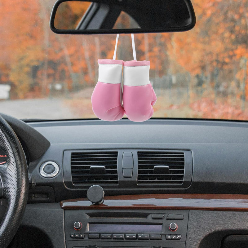 LOGOFUN 10 pcs Mini Boxing Gloves Hanging Decorations Miniature Boxing Gloves Car Mirror Hanging Ornaments Small Punching Gloves Pendants - Pink White (9cm)