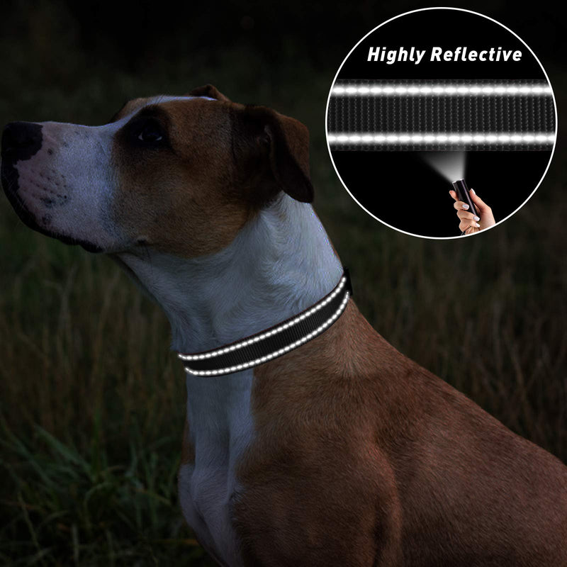 TagME Nylon Dog Collar, Adjustable Reflective Dog Collar with Safety Buckle for Small Dogs, Black, 1.5cm Width S (Pack of 1) - BeesActive Australia