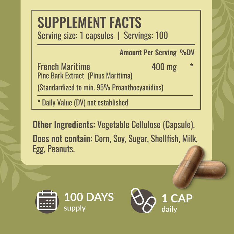 HERBAMAMA Pine Bark Extract Capsules - 400mg French Maritime Pine Bark Extract Powder for Antioxidant Support - Vegan, Non-GMO Pinus Pinaster Supplement - BeesActive Australia
