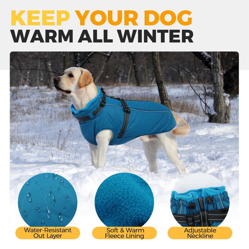 Lelepet Dog Coat,XX-Large Dog Coat with Harness Waterproof Dog Jacket Warm Dog Winter Coat with Harness Dog Fleece Jacket Dog Padded Vest Dog Snow Jacket Reflective Dog Coats for Large Dogs,Weimaraner XX-Large Blue - BeesActive Australia