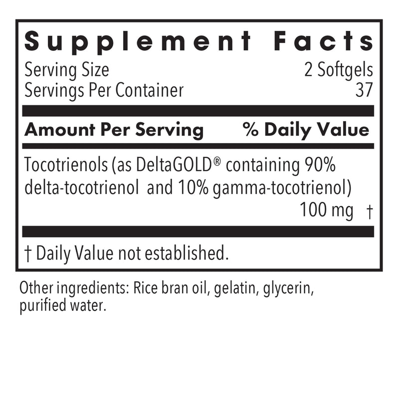 ARG Delta-Fraction Tocotrienols 50 mg, Antioxidant, 75 Softgels | 100 mg Tocotrienols per Serving for Antioxidant Support, Hypoallergenic Formula, 75 Servings