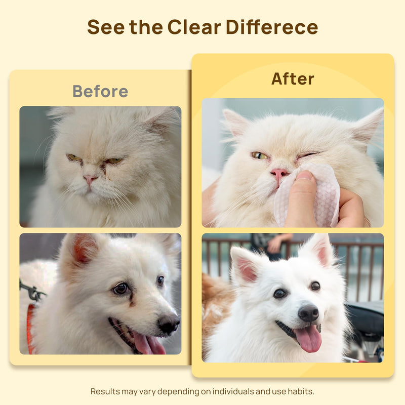HICC PET Eyes Wipes for Dogs & Cats - Daily Cleaner for Removing Eye Debris, Discharge & Mucus Secretions, Coconut Oil Pet Cleaning Wipes, Suitable for Eyes, Face, and Wrinkles (100 count) 100 count (Pack of 1)