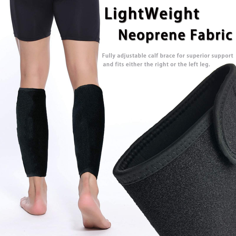 Calf Support Brace 2 Pack Adjustable Shin Splint Compression Calf Wrap ONE SIZE FIT MOST Classic Style Black BLACK