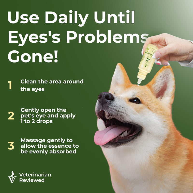 Eye Drops for Dogs & Cats - Veterinary-Recommended Pet Eye Care Solution - Cleanses Dirt, Soothes Redness, Relieves Dryness, Reduces Tear Stains