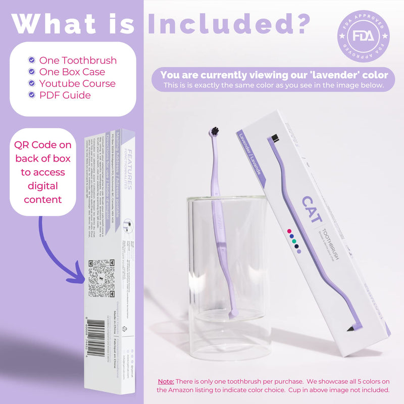 RYERCAT Lavender Dual Sided Cat Toothbrush - Only 8mm Wide to fit into Cat's Mouth - Cat Dental Supplies 1 Count (Pack of 1) Lavender Purple