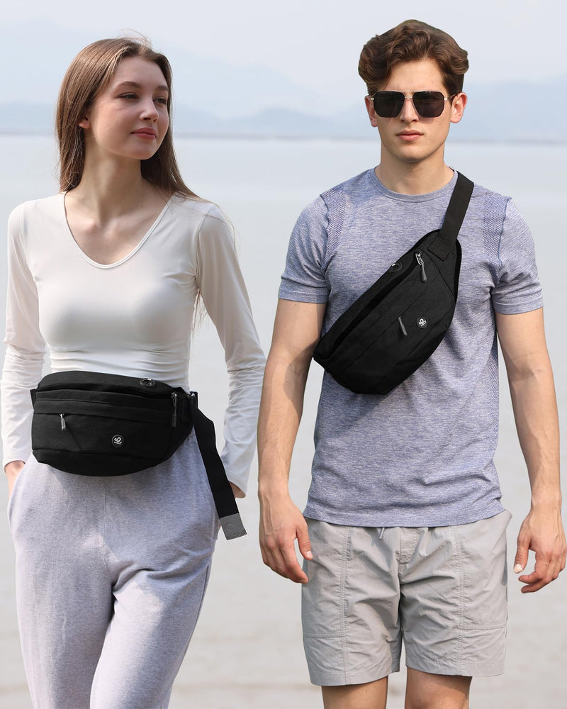 WATERFLY Running Belt Fanny Pack: Runner Marathon Jogging Waist Pack Sport Workout Exercise Fitness Phone Holder Belt for Men Women Jogger Slim Waistband Black Large Dark Black - BeesActive Australia
