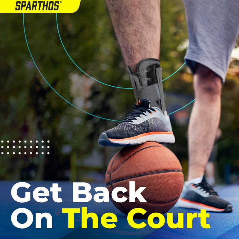 Sparthos Lace Up Ankle Brace - Support for Injury Recovery and Foot Sprains - Compression for Running, Basketball, Volleyball - Interchangeable Stabilizer Braces - For Men & Women (Gray - Small) Small (Pack of 1) Graphite Gray - BeesActive Australia
