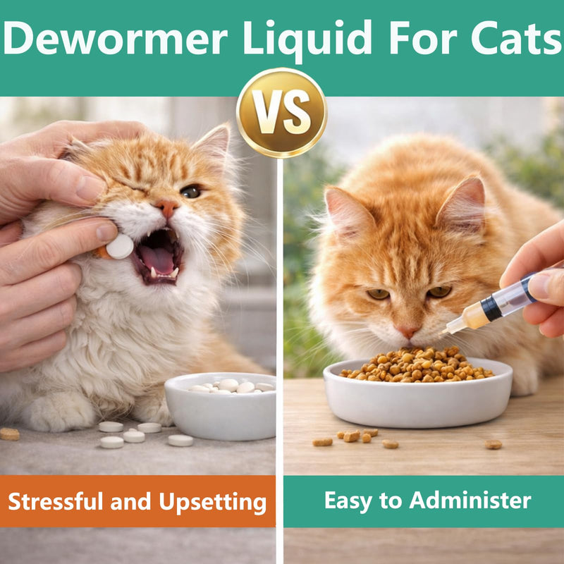 Cat Dewormer Liquid - Triple Dewormer with Pyrantel Pamoate & Praziquantel for Tapeworms, Roundworms & Hookworms, Easy-to-Give Broad-Spectrum Liquid for Cats,120 mL (4.2 fl oz)