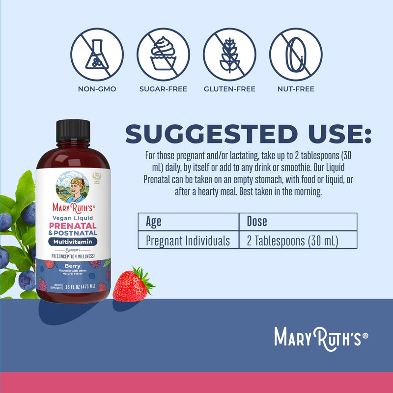 MARYRUTH'S Postnatal & Prenatal Liquid Multivitamin for Women, 16 oz, Vegan | Selenium, Folate, Healthy Fetal Development, Vegan, Non-GMO 16 Fl Oz (Pack of 1)