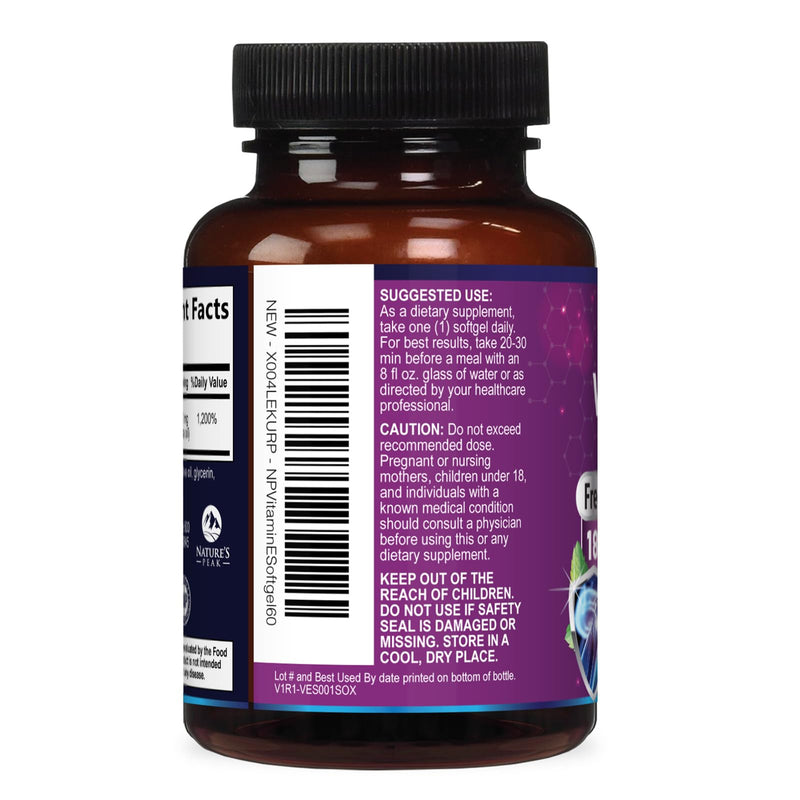 Vitamin E 180 mg Per Serving Softgels - E Vitamin DL-Alpha, Antioxidant-Rich Dietary Supplement for Skin, Heart, and Immune Support, Bottled USA, Easily Absorbed, Non-GMO & Gluten Free - 60 Softgels 60 Count (Pack of 1)