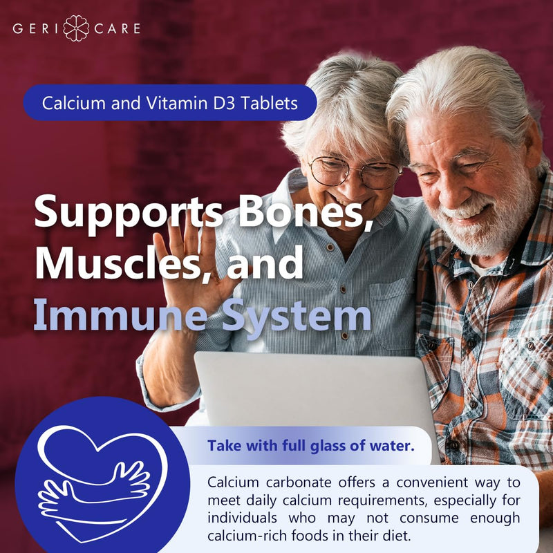 GeriCare Calcium 600mg, Vitamin D 10mcg (400 IU) Tablets, Supports Bone Health, Nutritional Supplement, 100 Count (Pack of 1) 100 Count (Pack of 1) Calcium 600mg - Vitamin D 10mcg
