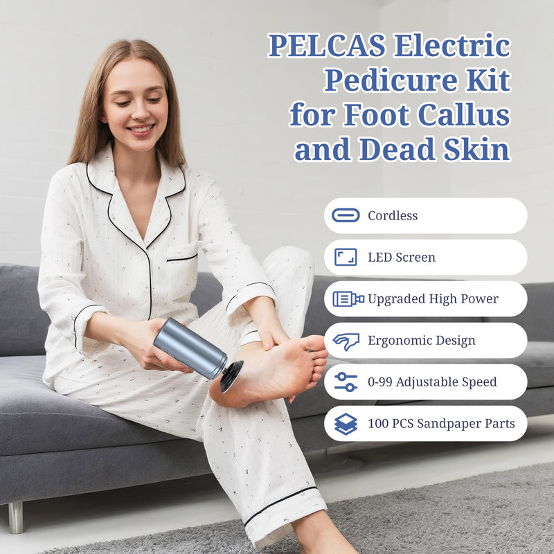 PELCAS Electric Foot Callus Remover with LED Screen, Upgraded Electric Foot File, 2 in 1 Manicure & Pedicure Kit for Women & Men, Cordless Feet Filer for Foot Callus, Thick Nails, Finger Nails Grey - BeesActive Australia