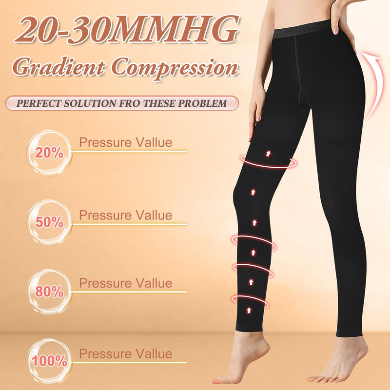 2 Pairs Medical Compression Pantyhose for Women, 20-30mmHg Graduated Support Tight Pants, Opaque Footless L Beige*1+Black*1 - BeesActive Australia