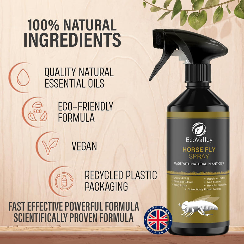 EcoValley Natural Horse Fly Repellent Spray - 500ml - Scientifically Proven Citronella Formula for Home & Stables, Effective Indoor & Outdoor Protection 500 ml (Pack of 1)