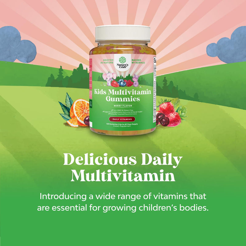 Natures Craft Kids Multivitamin Gummies - Vegan Multivitamin for Kids 2+ with 14 Essential Vitamins and Minerals - Daily Gummy Multivitamins Vegan Nut Free & Non-GMO (120 Count) 120 Count (Pack of 1)