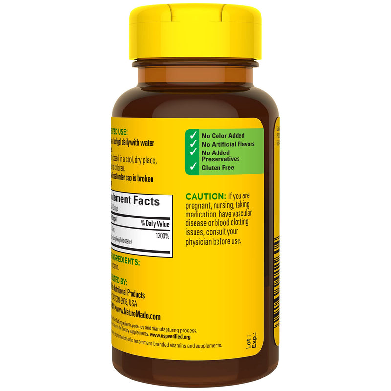 Nature Made Vitamin E 180 mg (400 IU) dl-Alpha, Dietary Supplement for Antioxidant Support, 100 Softgels, 100 Day Supply 100 Count (Pack of 1) - BeesActive Australia