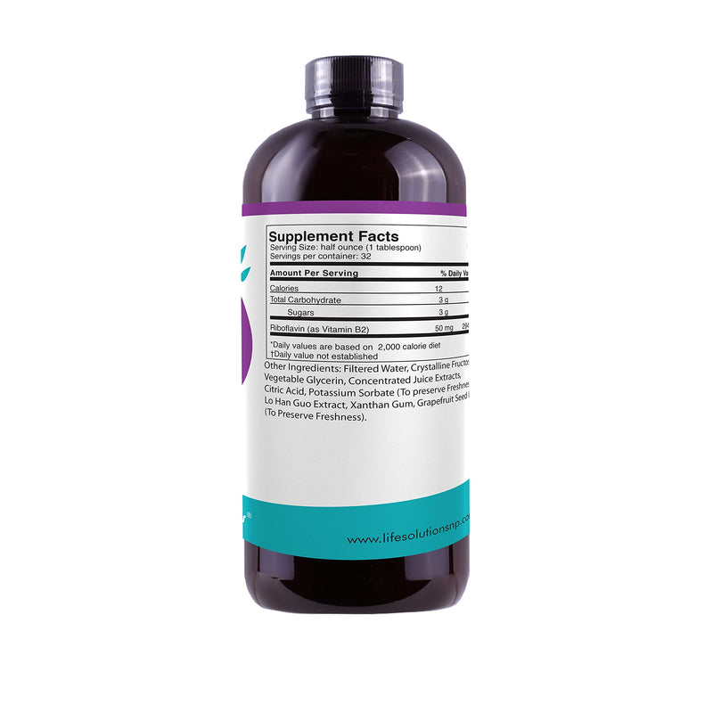 Life Solutions Vitamin B2 Liquid Dietary Supplement with 50mg Riboflavin | Per Serving, Highly Bioavailable, Pharmacist Formulated, Rapid-Sorb Technology, for Efficient Nutrient Absorption, 16 fl oz