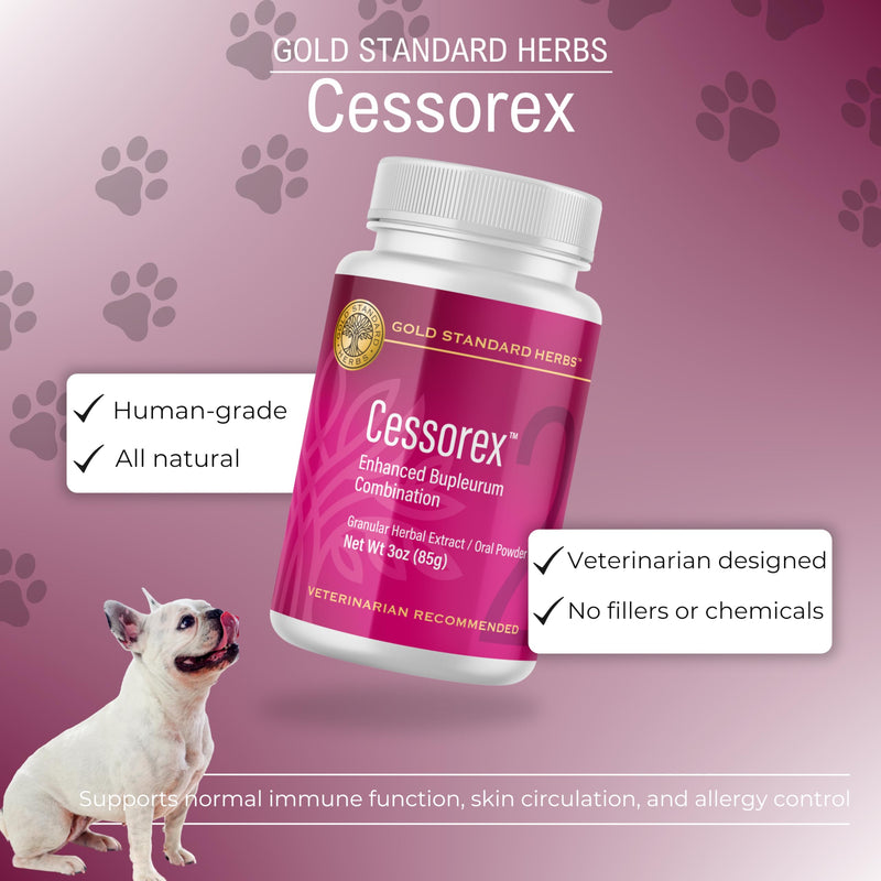 Cessorex Allergy Relief and Skin Immune Function Support for Dogs by Gold Standard Herbs, All Natural Bupleurum Combination, 85 gram powder, White - PawsPlanet Australia
