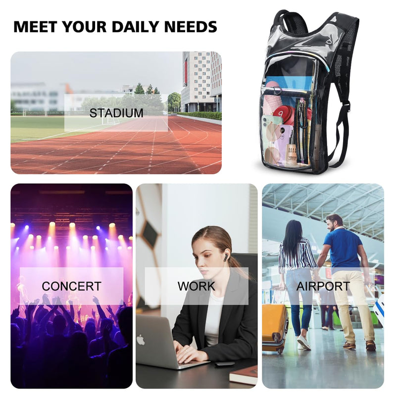 Hydration Backpack, Water Backpack with 2L Hydration Bladder, Rave Backpack Hydration Pack, Festival Essential for Raves, Hiking, Cycling, Climbing, Running, Outdoor, Camping and More Clear