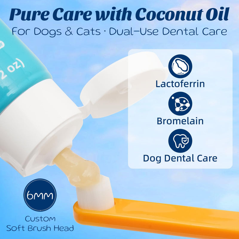 Dog Toothpaste with Toothbrush Kit - Coconut Chicken Flavor Pet Dental Care, Plaque Tartar Remover, Fresh Breath, Easy Brushing No Resistance for Dogs Cats, 2.1oz
