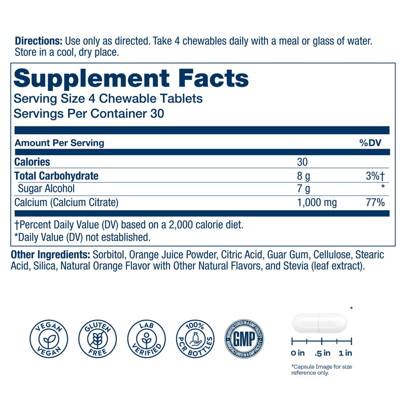 SOLARAY Calcium Citrate 1000mg - Chewable Calcium Supplements for Women and Men - Healthy Teeth and Bone Support - Great, Natural Orange Flavor - Vegan, Gluten Free, 60-Day Guarantee - 30 Servings | Chelated calcium citrate, Enhanced absorption & utili...