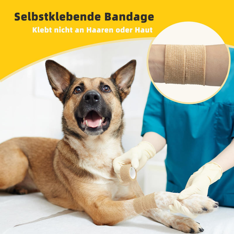 AnjoCare self-adhesive bandage wrap (8 pack), breathable bandage, cohesive bandage for first aid, sports injuries, wrist sprains protection, vet for dogs, (2.5 cm x 4.5 m) beige - BeesActive Australia
