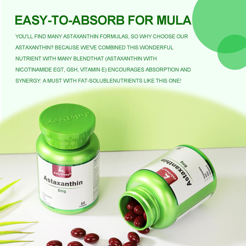 2 Bottles Astaxanthin 6 mg with Nicotinamide Vitamin E Premium Antioxidant Supplement EGT GSH - for Skin, Eye, Joint & Immune System Health Cell Health & Energy‰∏®5 in 1-120 Softgels 2 Bottles 120 Softgels - BeesActive Australia