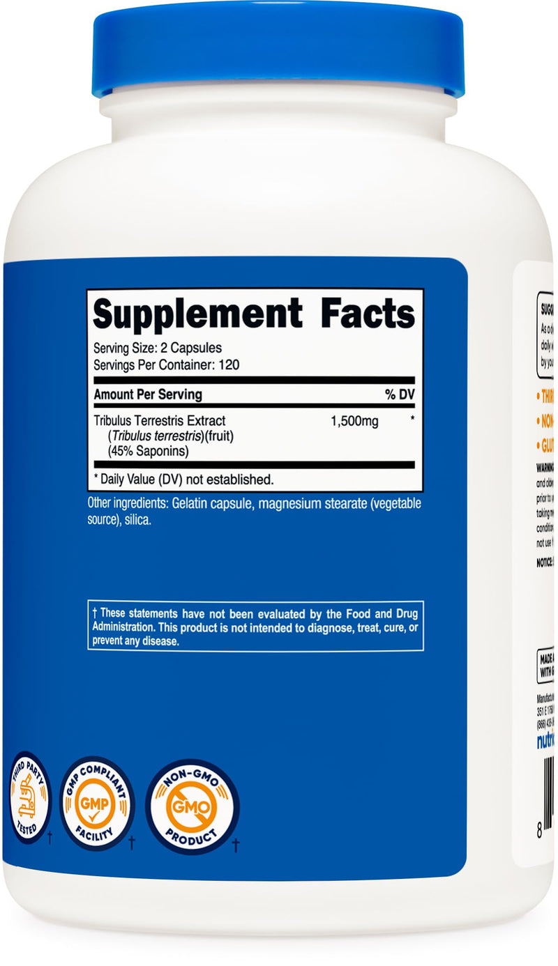 Nutricost Tribulus Terrestris Extract 1500mg, 240 Capsules - 45% Saponins, 120 Servings, Non-GMO, Gluten Free 240 Count (Pack of 1) - BeesActive Australia